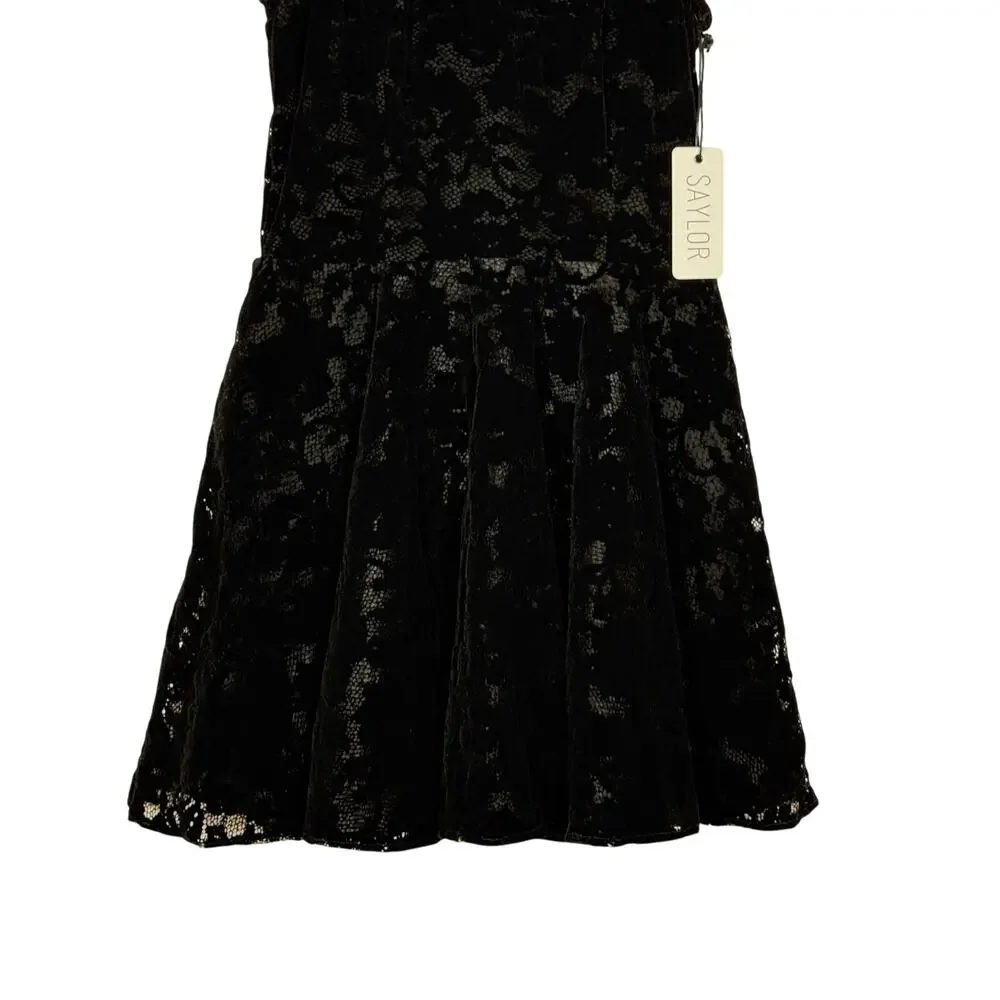 NEW Saylor Zosia A-Line Dress‎ Women's Size Small Black Floral Lace Open Back